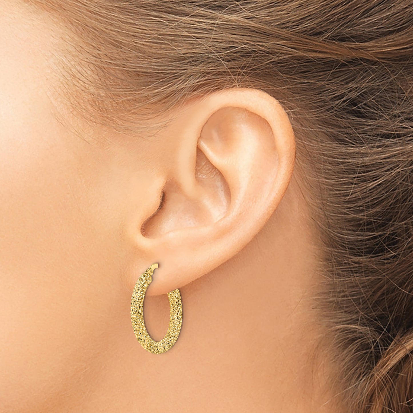 14K Yellow Gold 3mm Diamond-cut Hoop Earrings