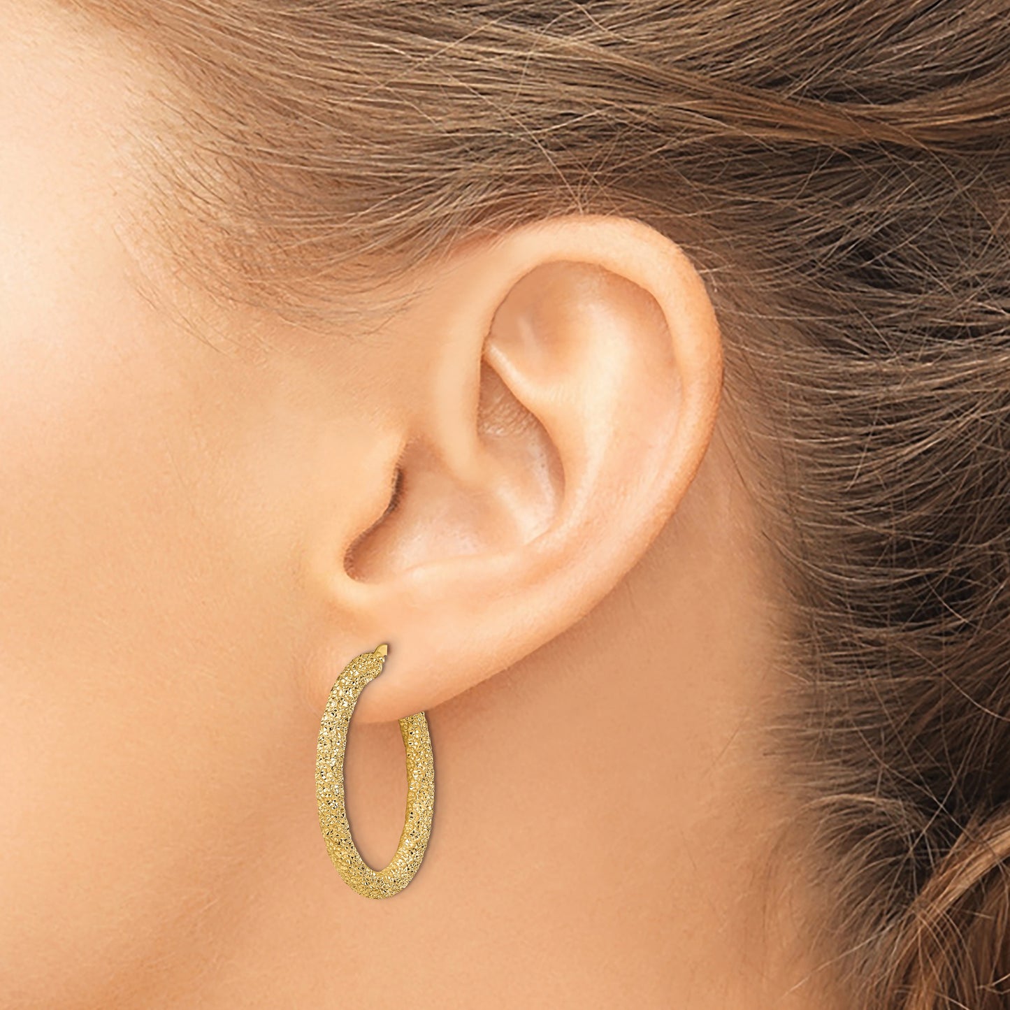 14K Yellow Gold 2.65mm Diamond-cut Hoop Earrings