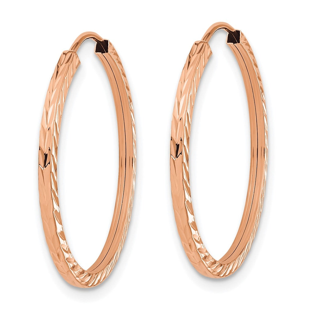 14k Rose Gold 1.60mm D/C Square Tube Endless Hoop Earrings