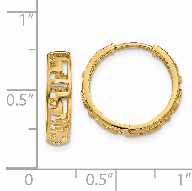 14K Yellow Gold Greek Key Hinged Hoop Earrings