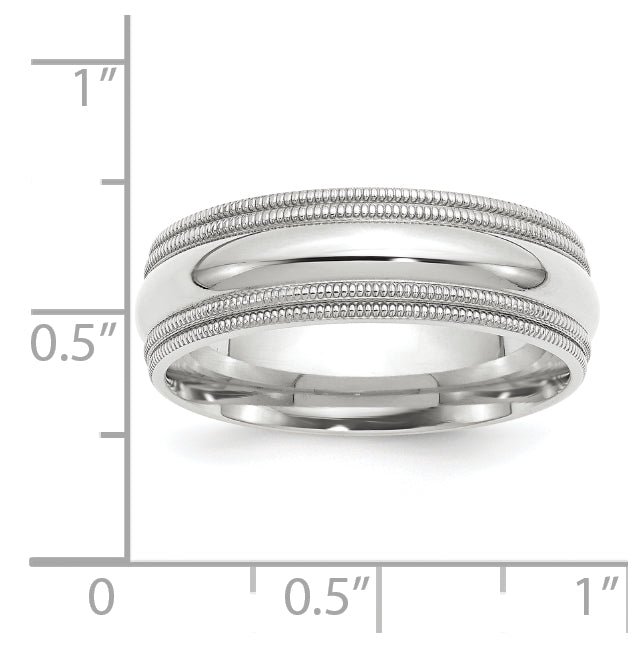 10k White Gold 7mm Double Milgrain Comfort Fit Wedding Band Size 5