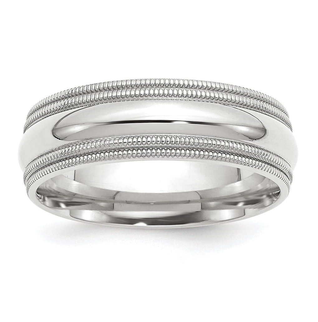 10k White Gold 7mm Double Milgrain Comfort Fit Wedding Band Size 5
