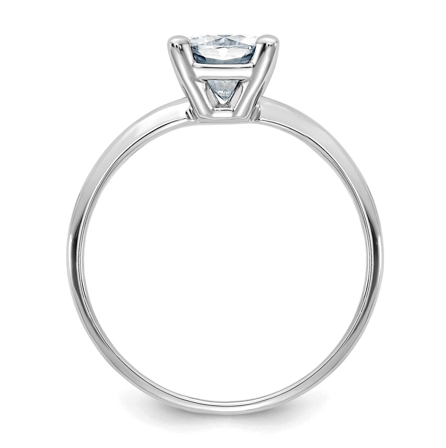 14K White Gold 1ct. D E F Pure Light Cushion Moissanite Solitaire Ring, Size 7