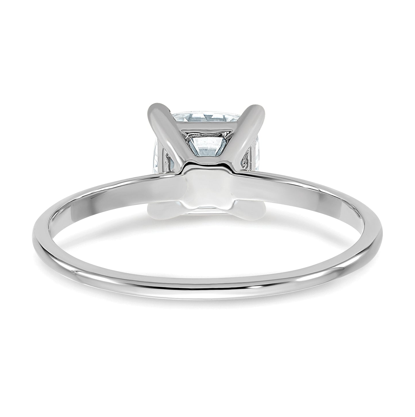 14K White Gold 1ct. D E F Pure Light Cushion Moissanite Solitaire Ring, Size 8