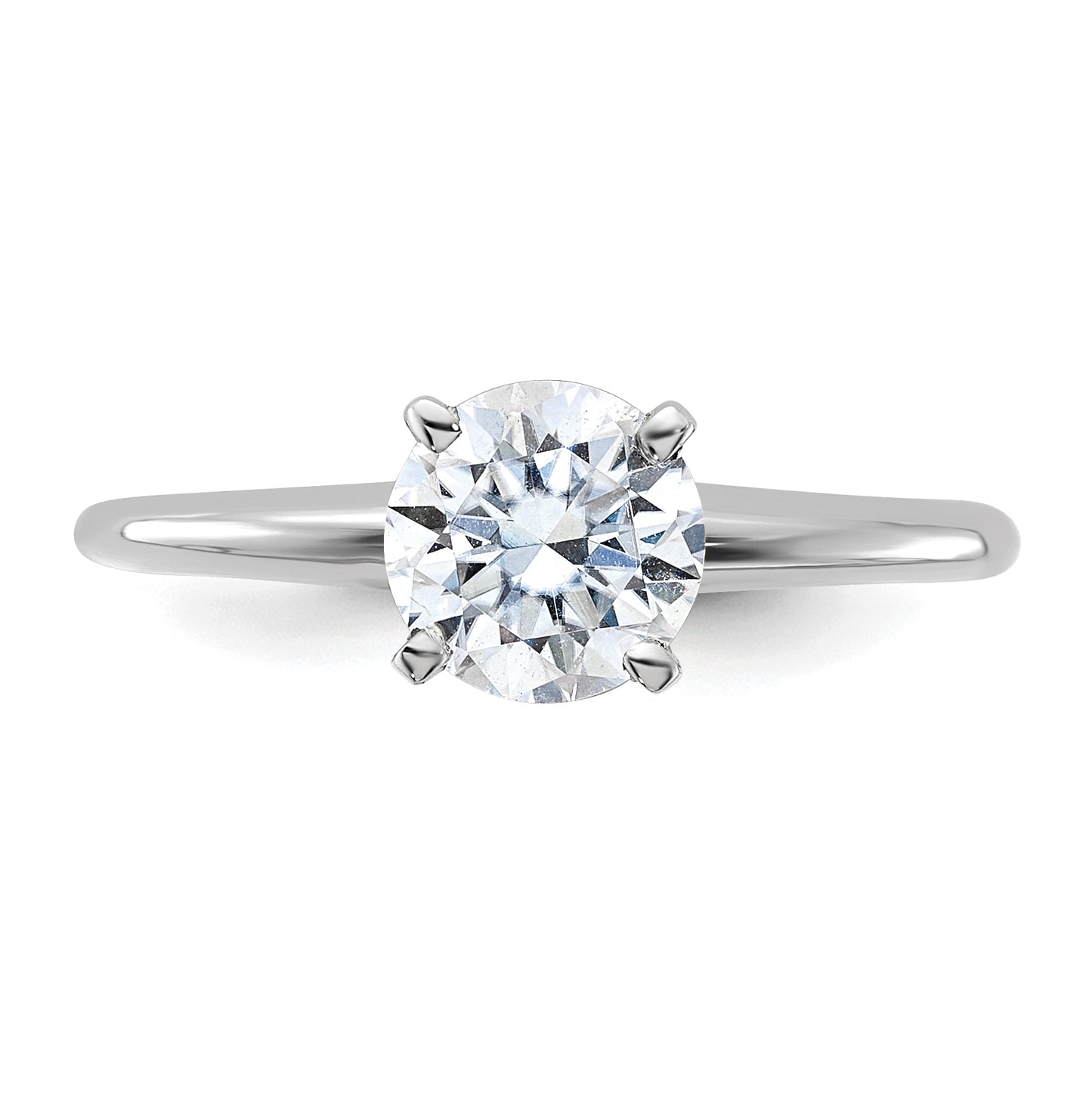 14K White Gold 1ct. D E F Pure Light Round Moissanite Solitaire Ring, Size 8