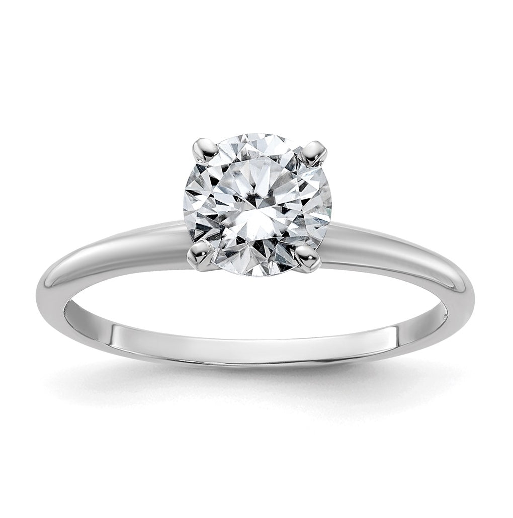 14K White Gold 1ct. D E F Pure Light Round Moissanite Solitaire Ring, Size 7