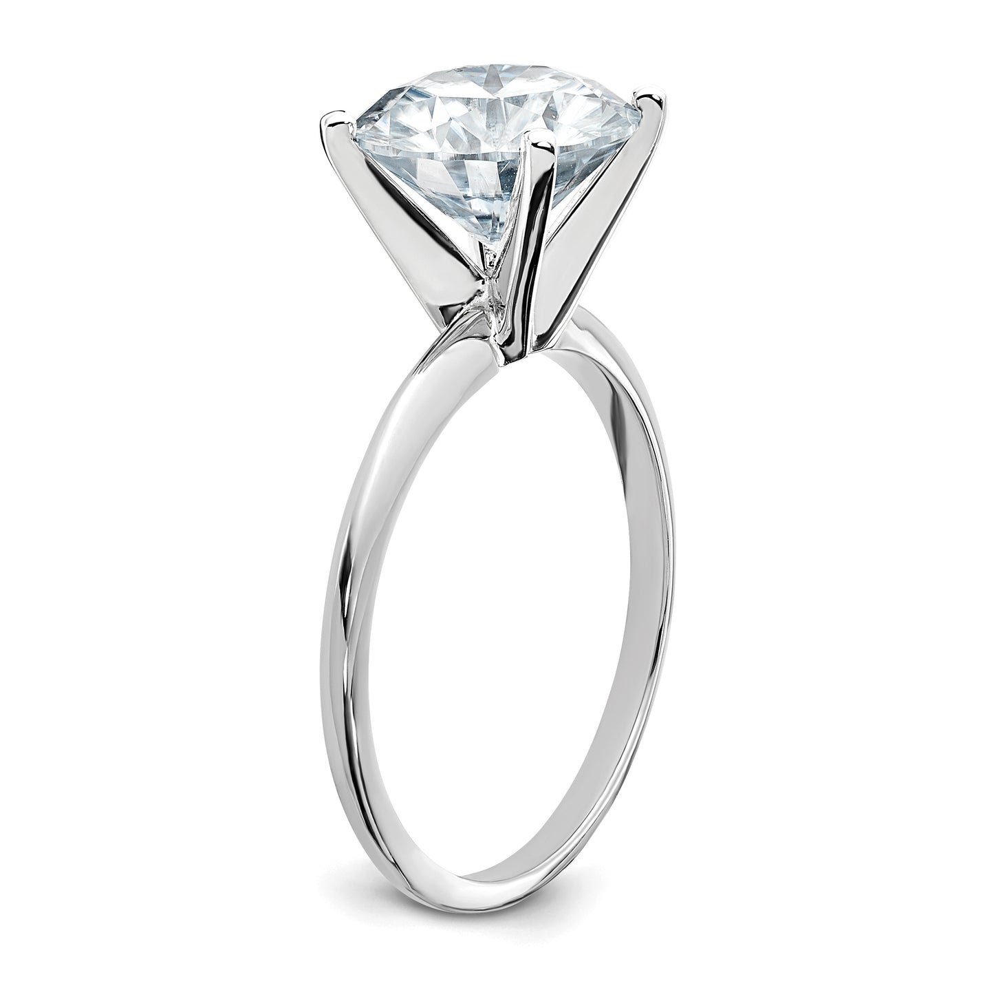 14K White Gold 3ct. D E F Pure Light Round Moissanite Solitaire Ring, Size 9