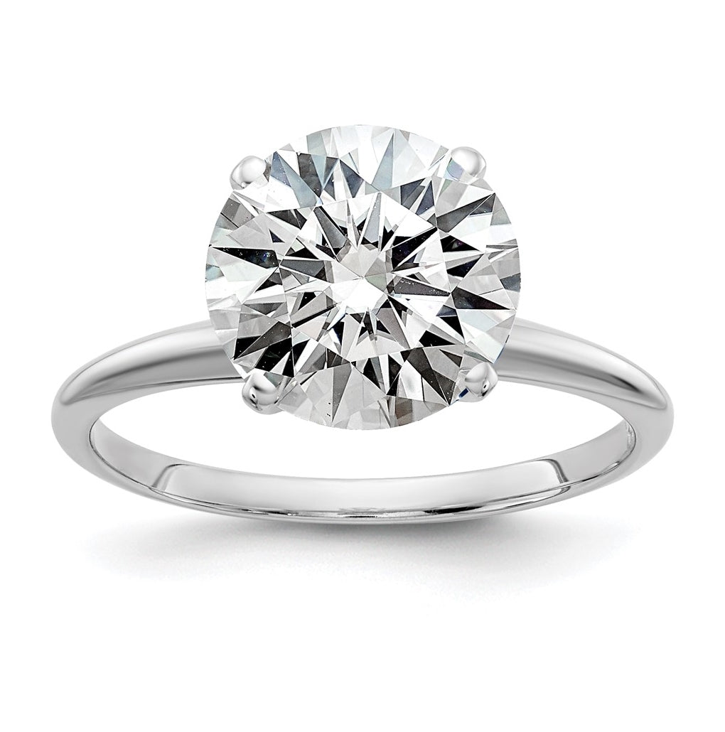14K White Gold 3ct. D E F Pure Light Round Moissanite Solitaire Ring, Size 6