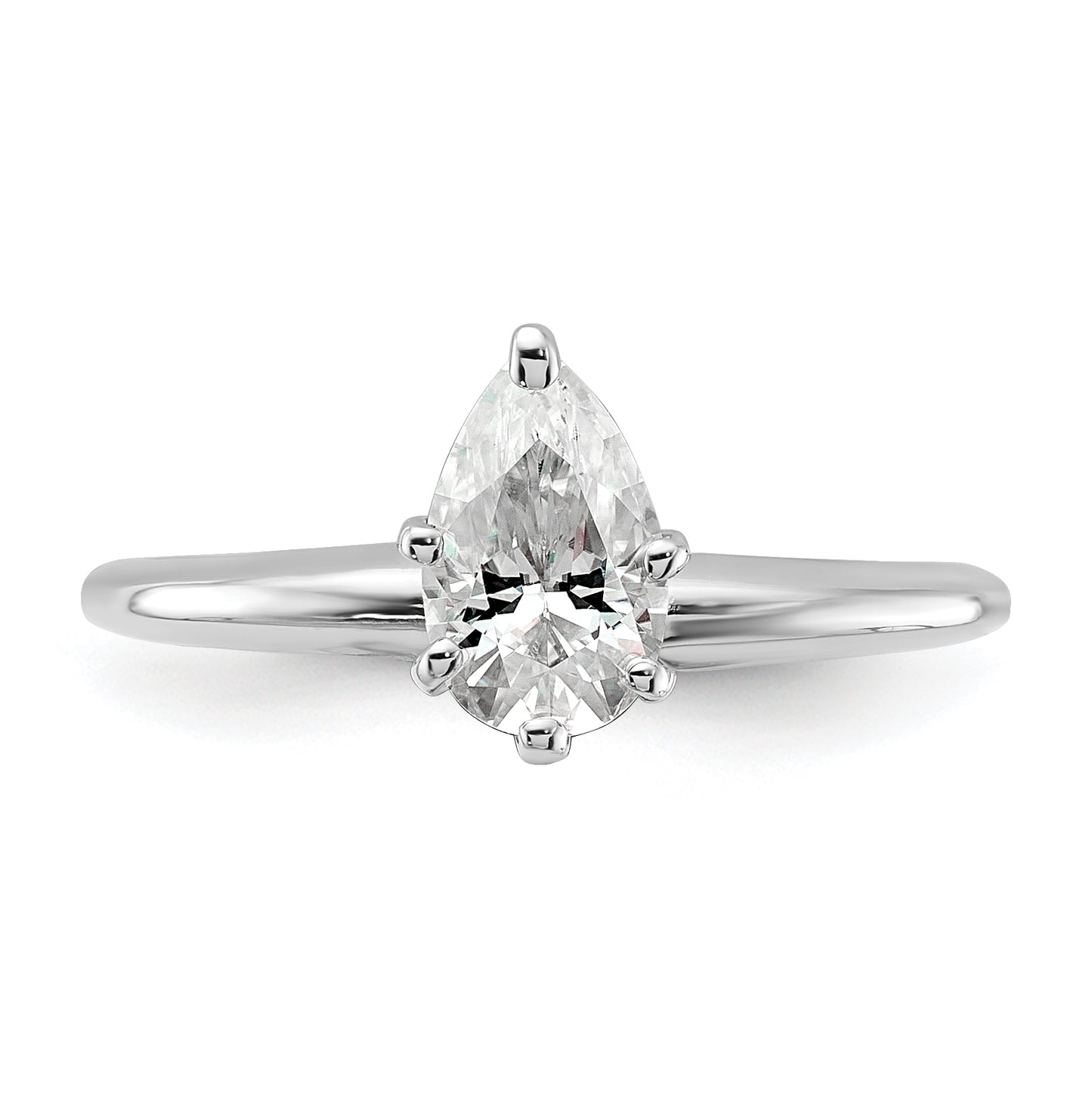 14K White Gold 7/8ct. D E F Pure Light Pear Moissanite Solitaire Ring, Size 9