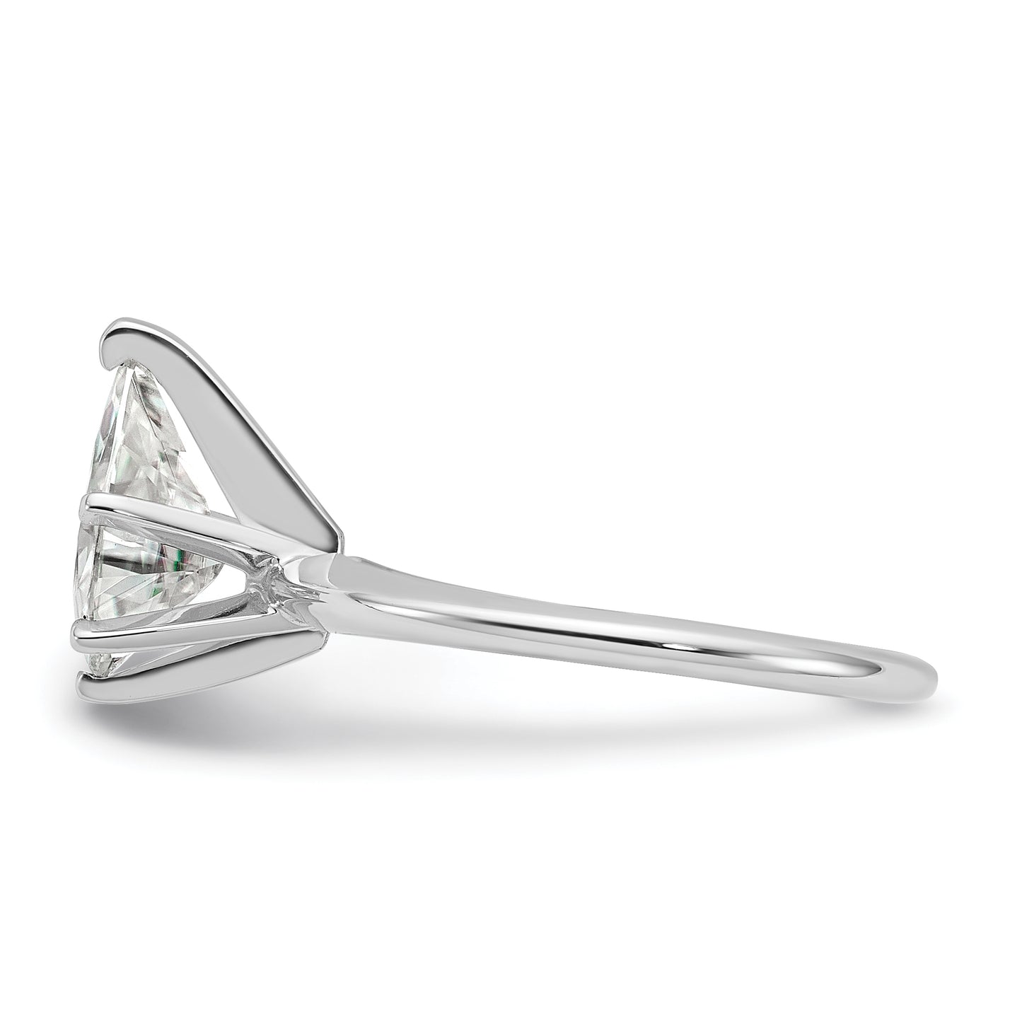 14K White Gold 2ct. D E F Pure Light Pear Moissanite Solitaire Ring, Size 8