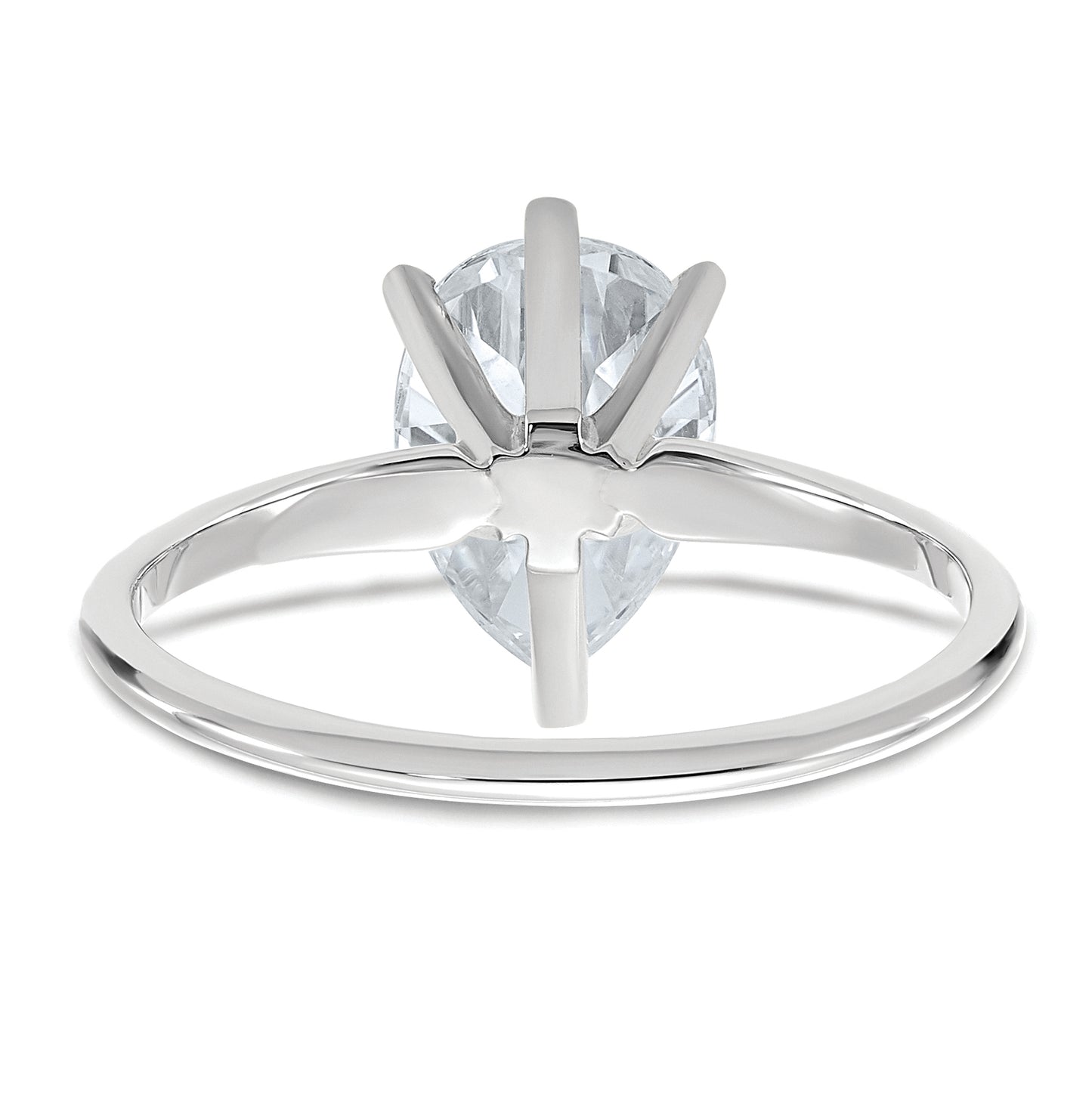 14K White Gold 2ct. D E F Pure Light Pear Moissanite Solitaire Ring, Size 8