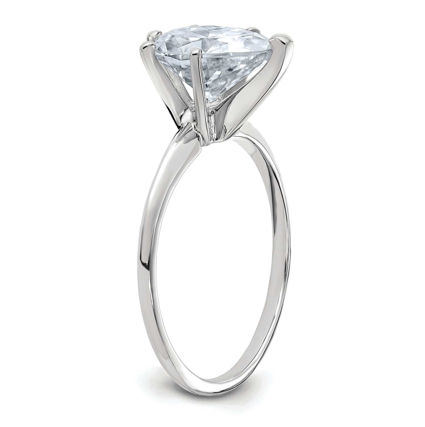 14K White Gold 2ct. D E F Pure Light Pear Moissanite Solitaire Ring, Size 7