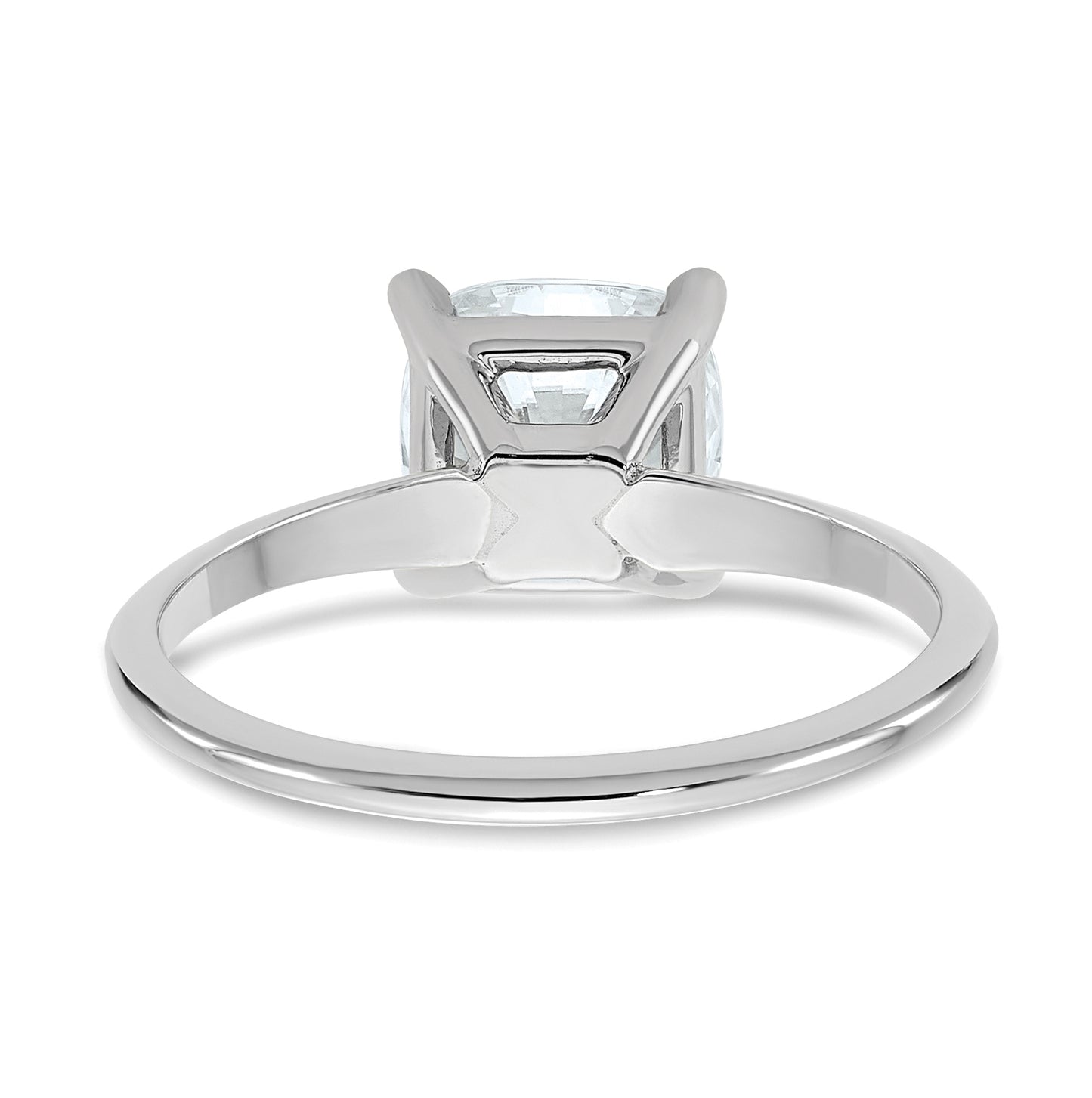 14K White Gold 2ct. D E F Pure Light Cushion Moissanite Solitaire Ring, Size 7