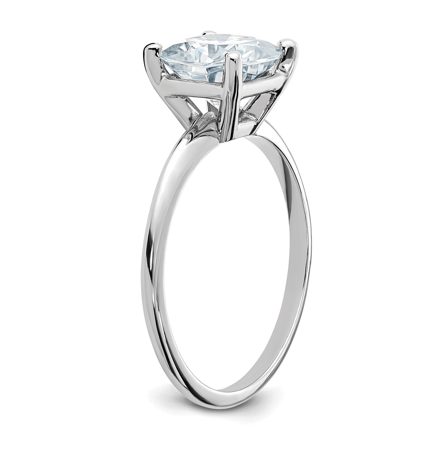 14K White Gold 2ct. D E F Pure Light Cushion Moissanite Solitaire Ring, Size 9