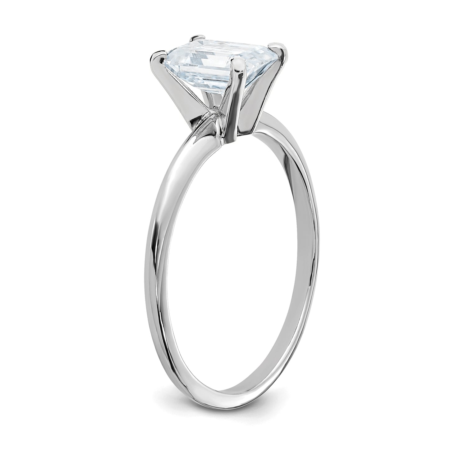 14K White Gold 1ct. D E F Pure Light Emerald Moissanite Solitaire Ring, Size 6