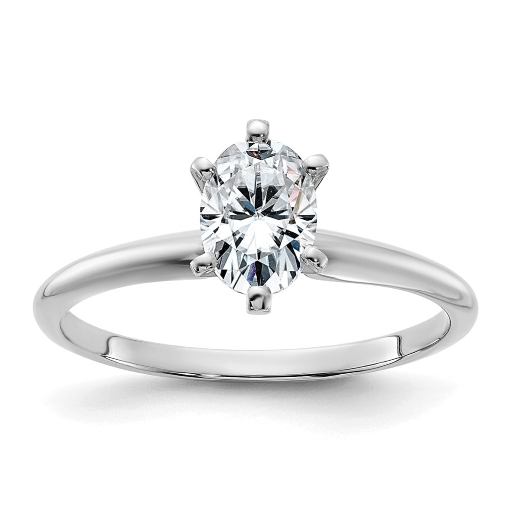 14K White Gold 7/8ct. D E F Pure Light Oval Moissanite Solitaire Ring, Size 8