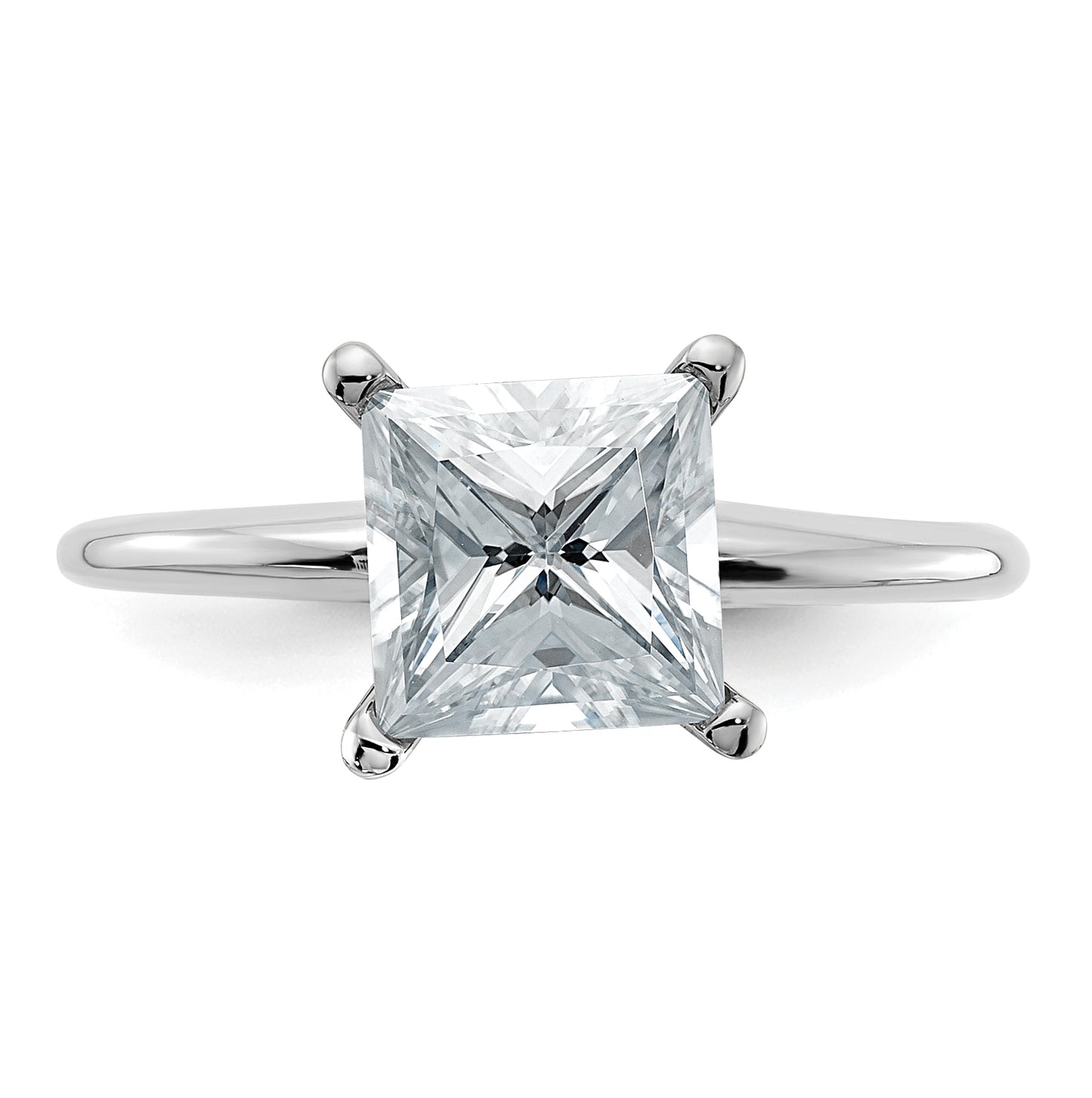 14K White Gold 2ct. D E F Pure Light Princess Moissanite Solitaire Ring, Size 8