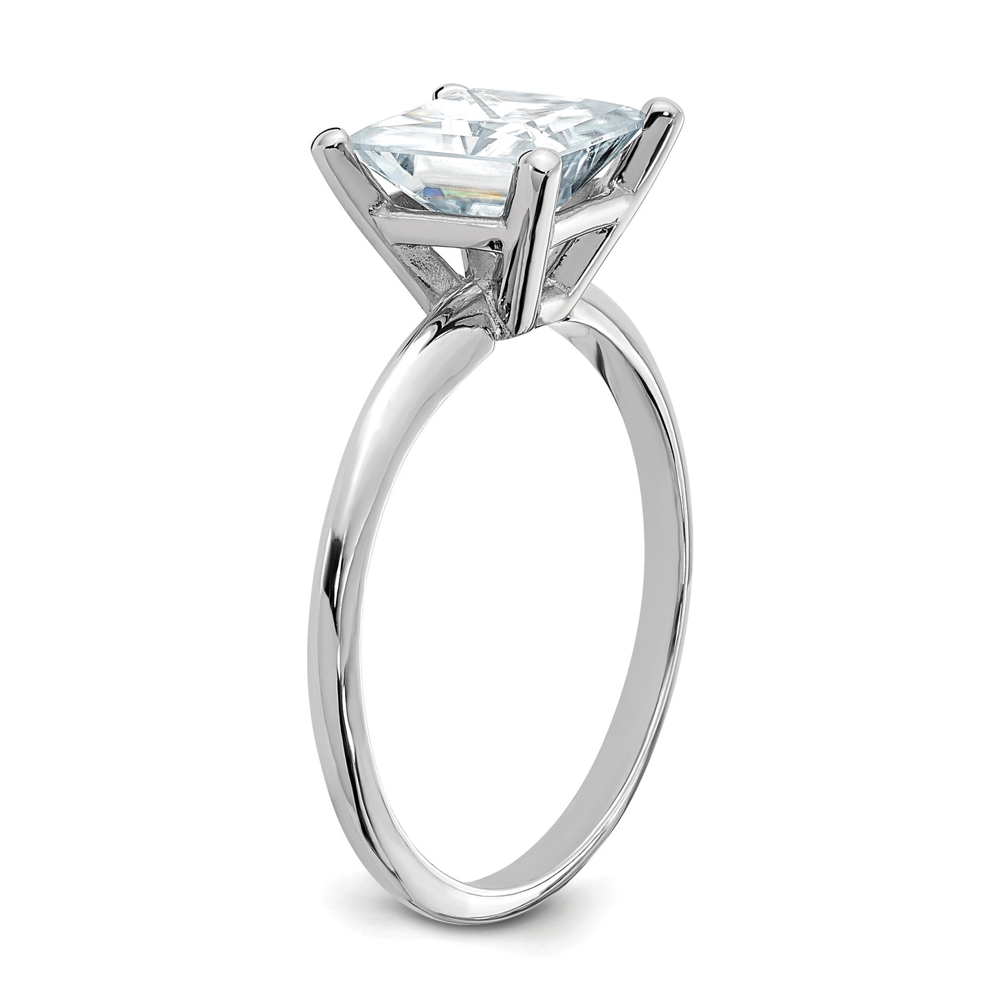 14K White Gold 2ct. D E F Pure Light Princess Moissanite Solitaire Ring, Size 6