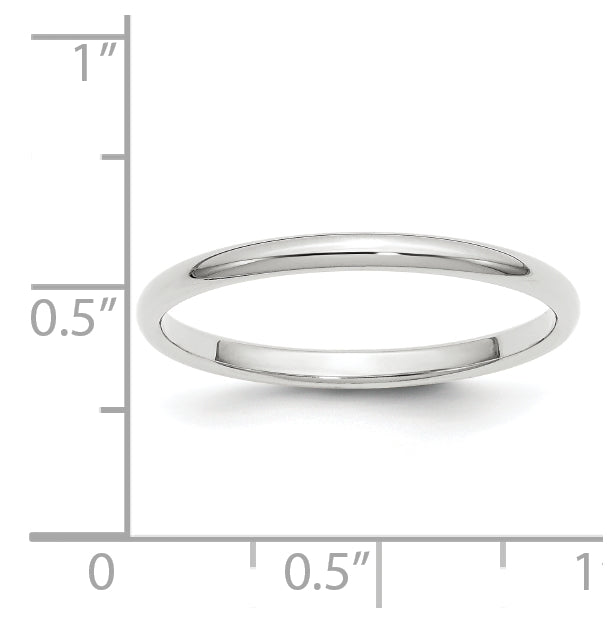 14k White Gold 2mm Half-Round Wedding Band Size 5.5