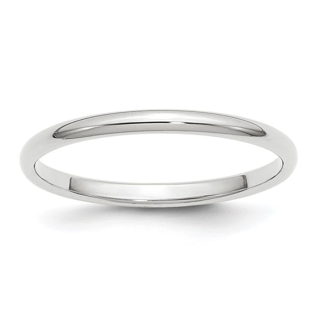 14k White Gold 2mm Half-Round Wedding Band Size 5