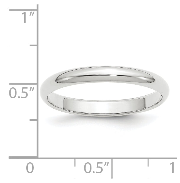 14k White Gold 3mm Half-Round Wedding Band Size 4