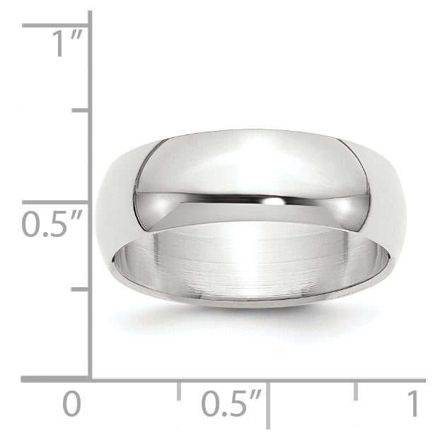 14k White Gold 7mm Half-Round Wedding Band Size 5
