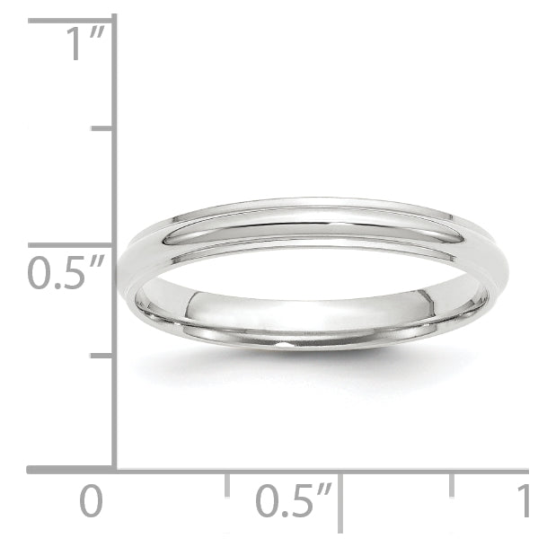 14k White Gold 3mm Half Round with Edge Wedding Band Size 5.5