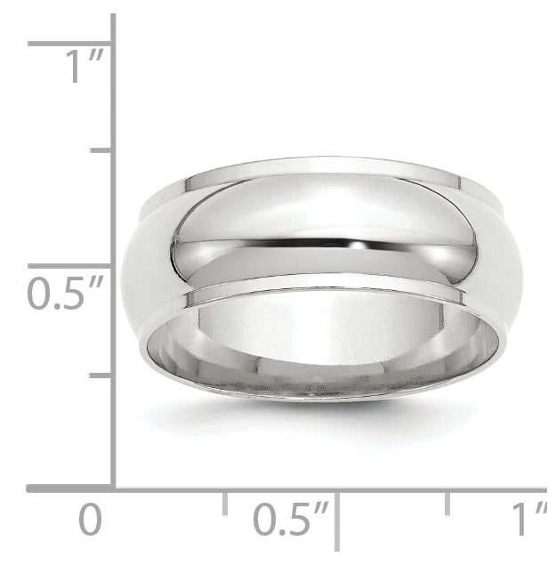 14k White Gold 8mm Half Round with Edge Wedding Band Size 5.5