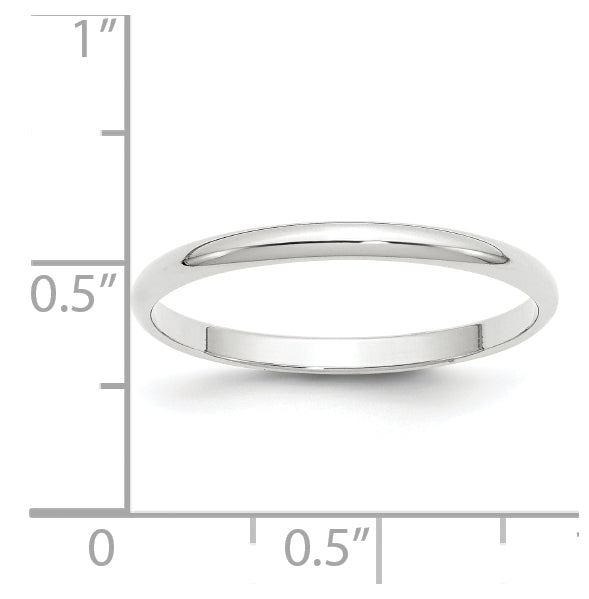 14k White Gold 2mm Lightweight Half Round Wedding Band Size 5