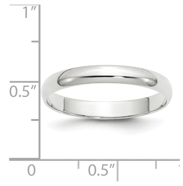 14k White Gold 3mm Lightweight Half Round Wedding Band Size 5