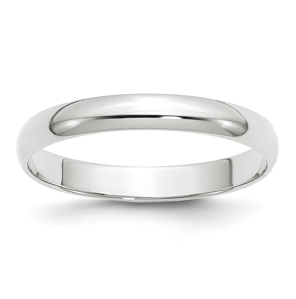 14k White Gold 3mm Lightweight Half Round Wedding Band Size 5
