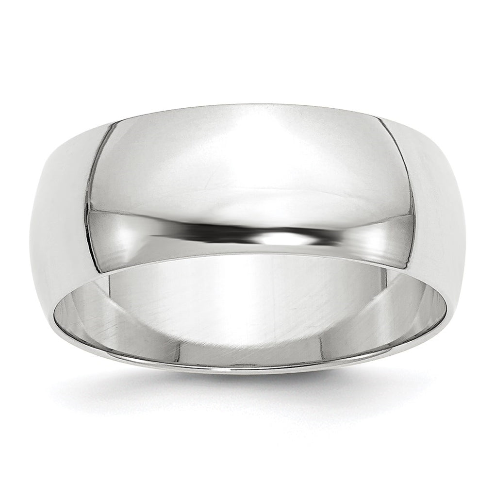 14k White Gold 8mm Lightweight Half Round Wedding Band Size 5