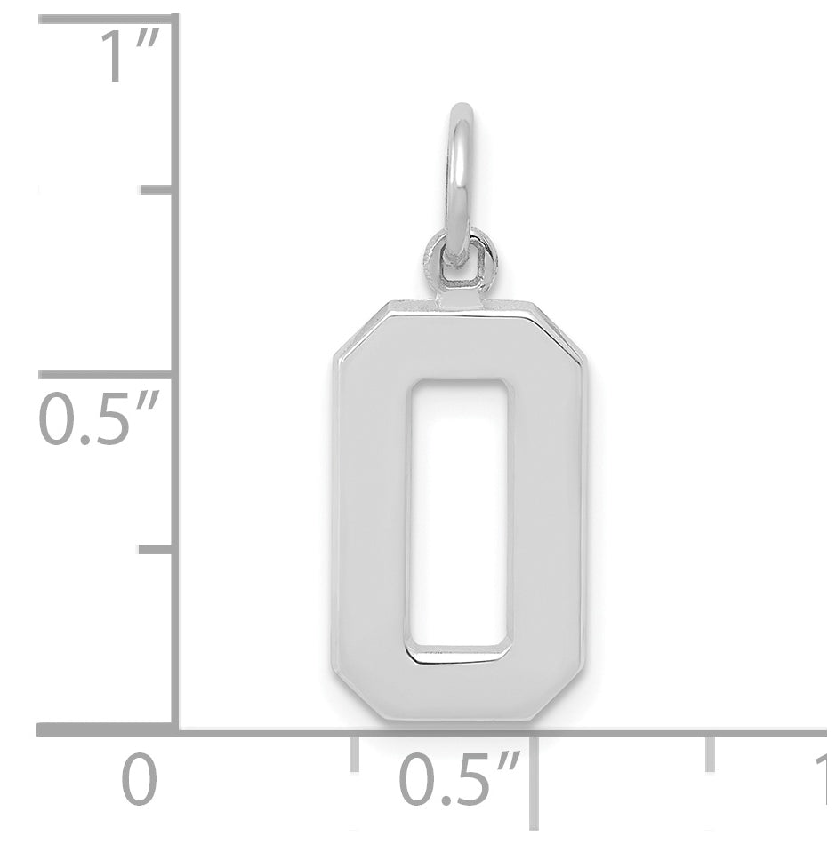 14K White Gold Medium Polished Number 0 Charm