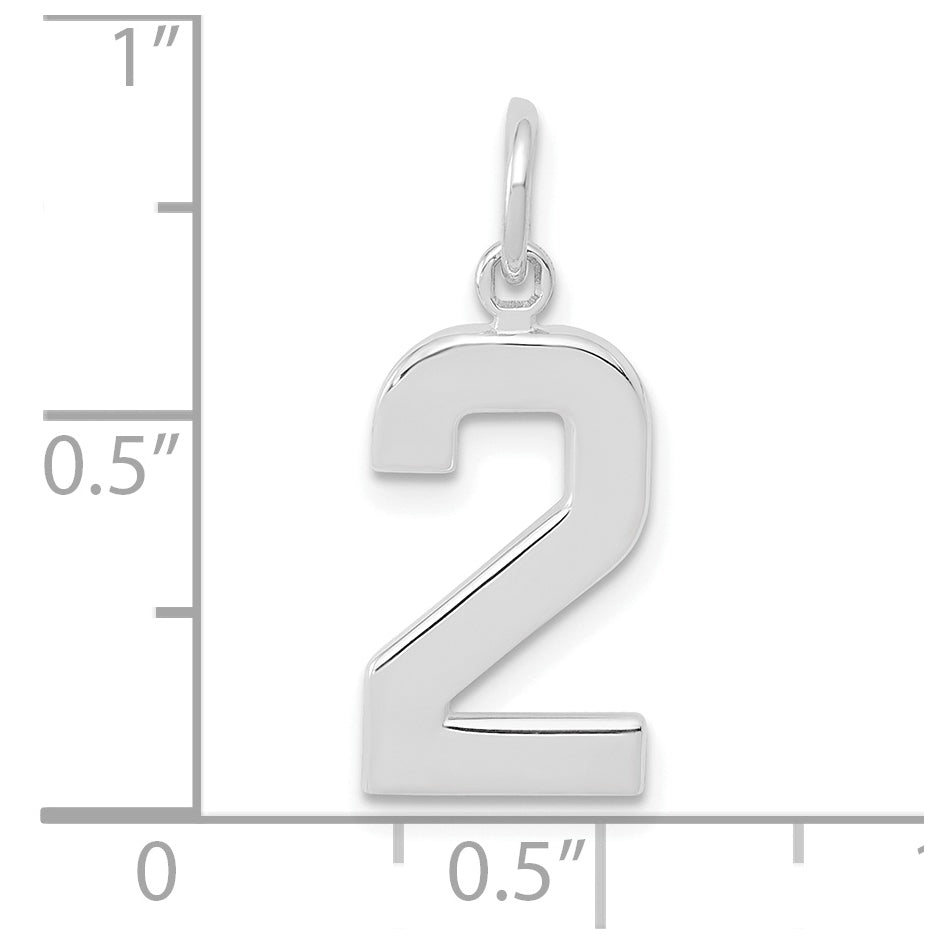 14K White Gold Medium Polished Number 2 Charm