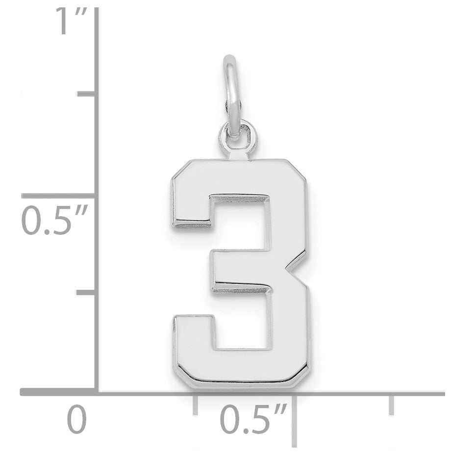 14K White Gold Medium Polished Number 3 Charm