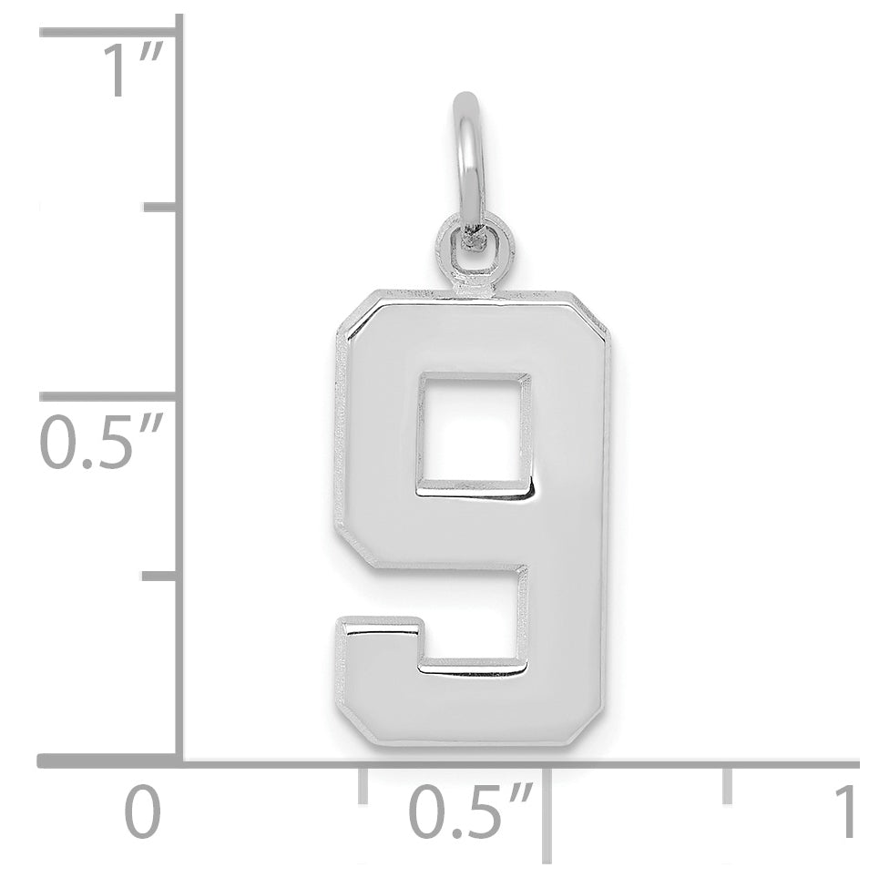 14K White Gold Medium Polished Number 9 Charm