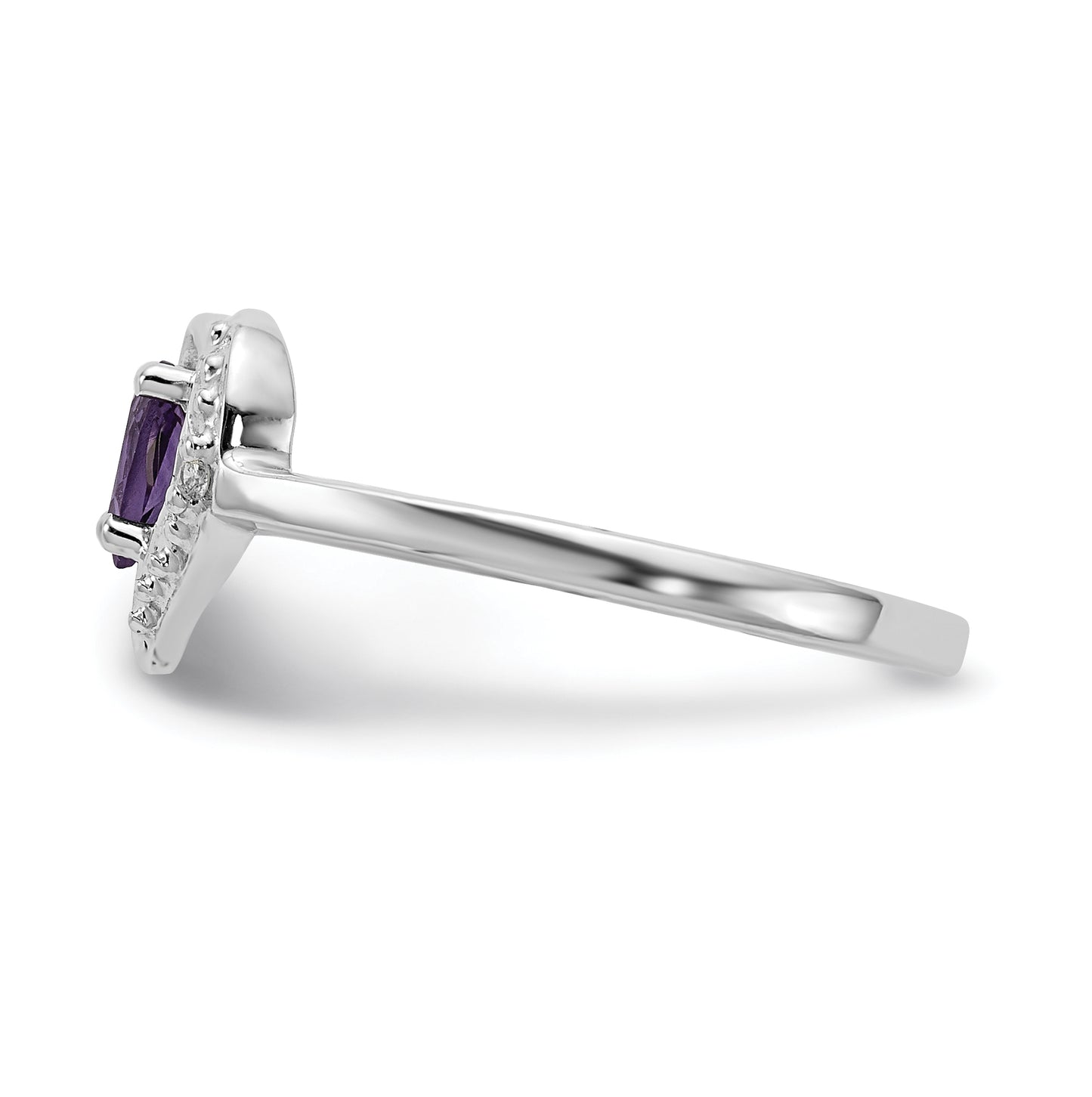 14k White Gold Polished .01ct. Diamond & 5x3 Pear Gemstone Heart Ring Mount
