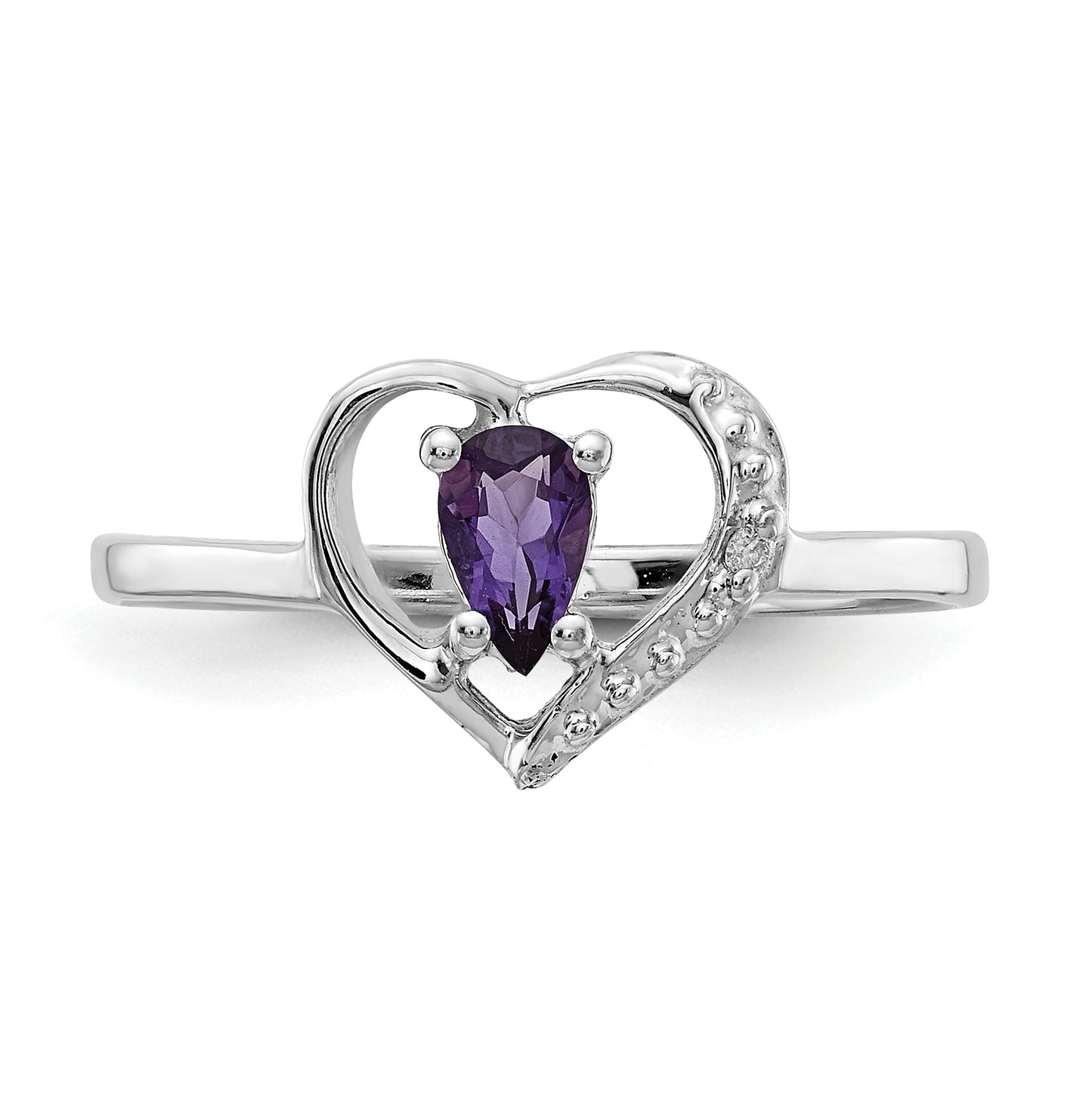 14k White Gold Polished .01ct. Diamond & 5x3 Pear Gemstone Heart Ring Mount