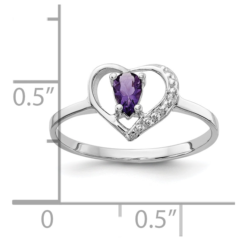 14k White Gold Polished .01ct. Diamond & 5x3 Pear Gemstone Heart Ring Mount