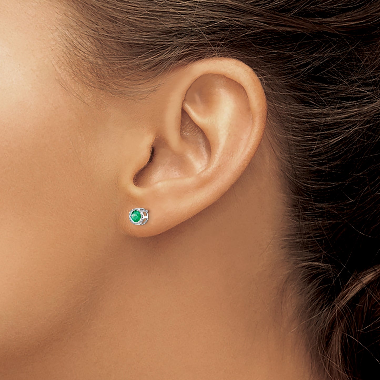 14k White Gold 4mm Bezel May/Emerald Post Earrings