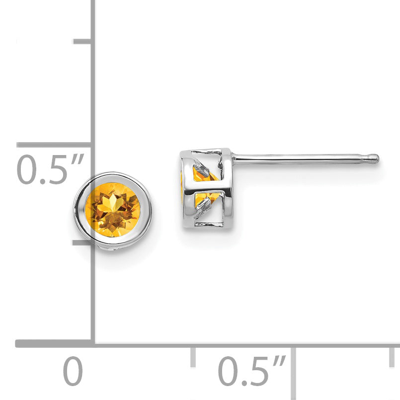14k White Gold November 4mm Citrine Earrings