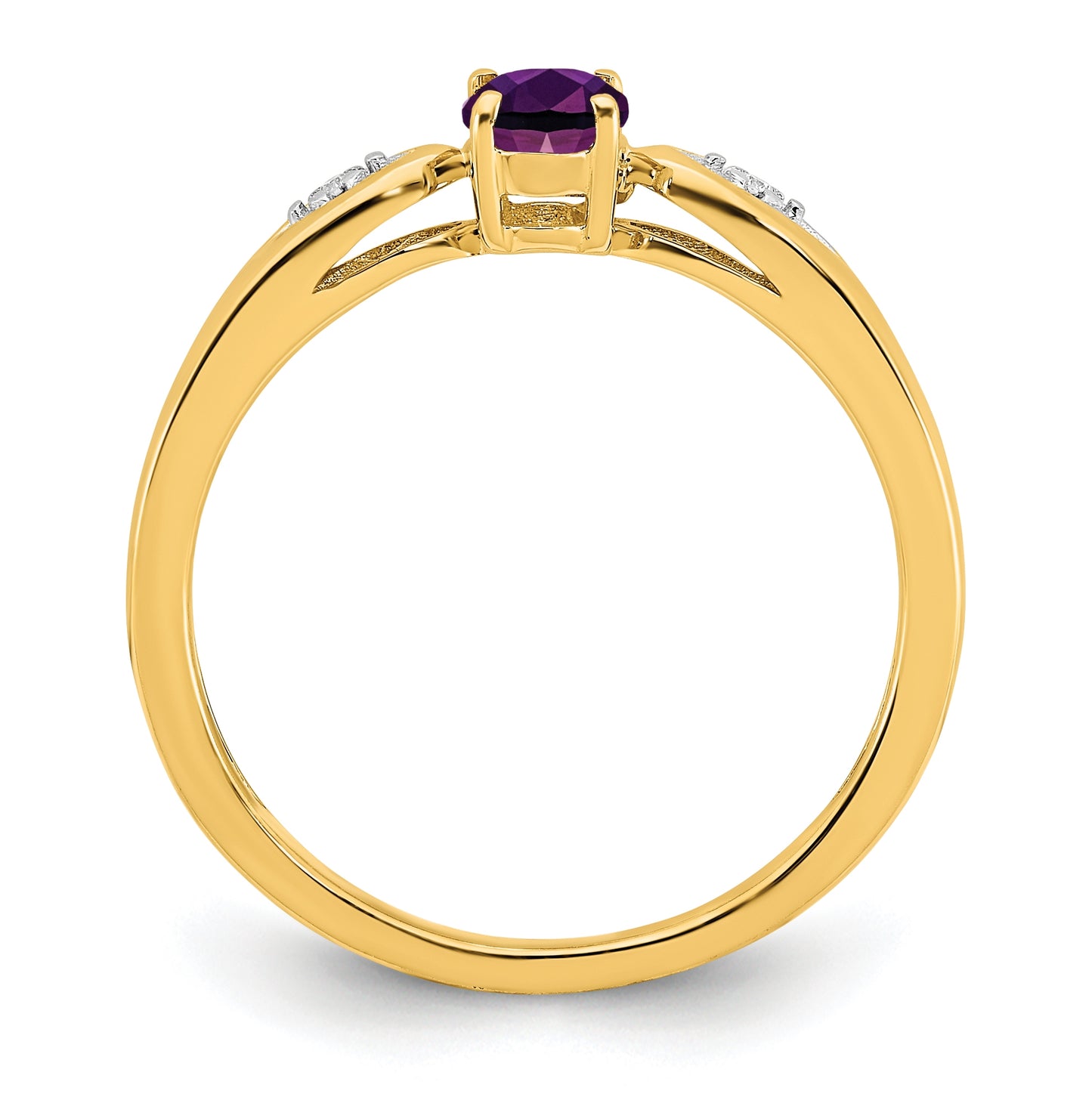 14K Yellow Gold Amethyst and Diamond Ring