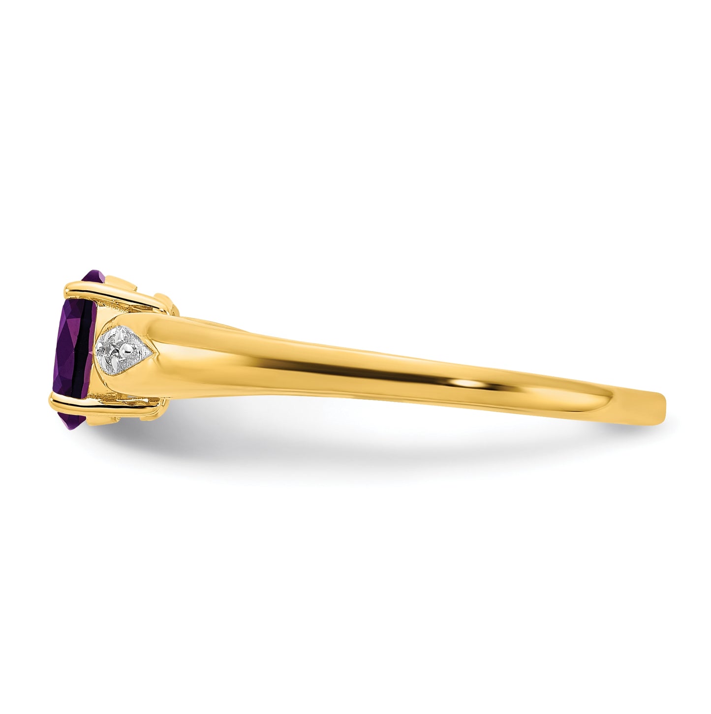 14K Yellow Gold Amethyst and Diamond Ring