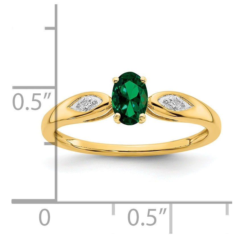 14K Yellow Gold Emerald and Diamond Ring