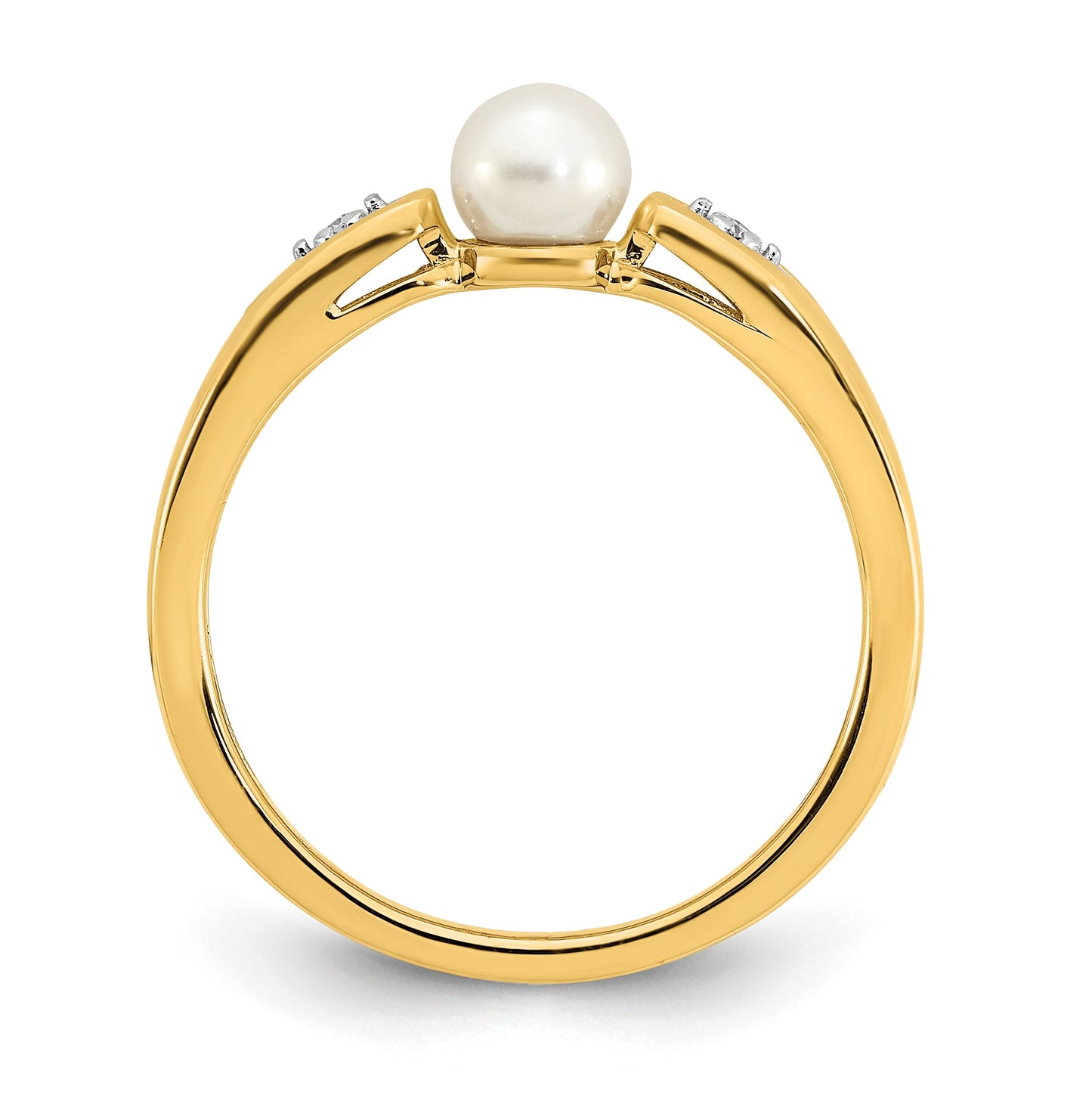 14K Yellow Gold Freshwater Cultured Pearl and Diamond Ring