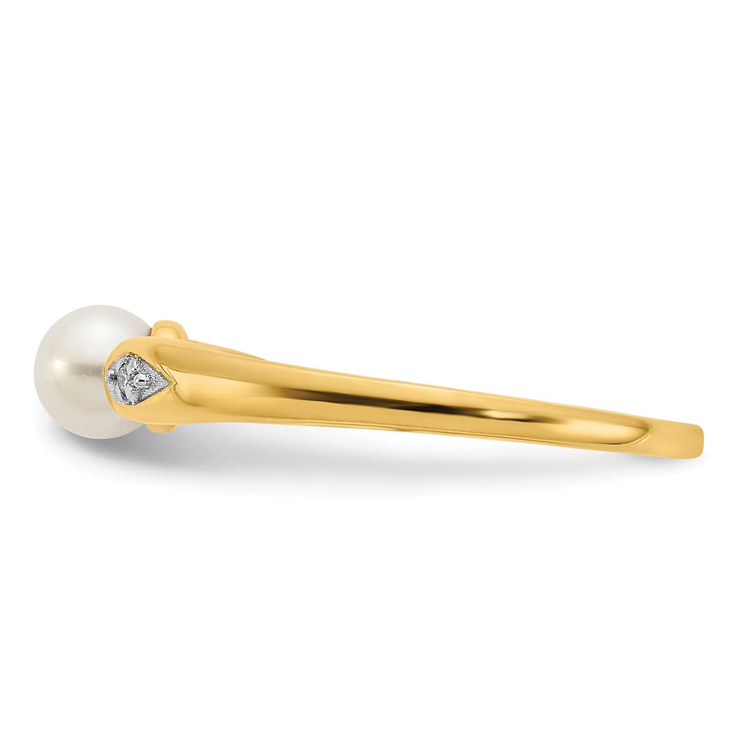 14K Yellow Gold Freshwater Cultured Pearl and Diamond Ring