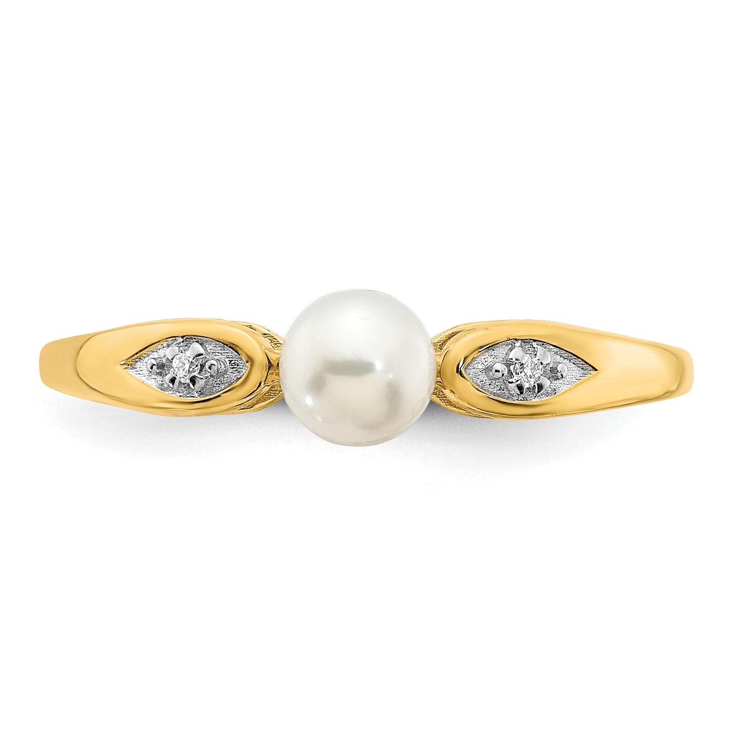 14K Yellow Gold Freshwater Cultured Pearl and Diamond Ring