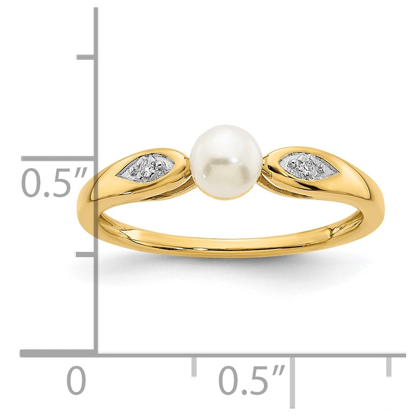 14K Yellow Gold Freshwater Cultured Pearl and Diamond Ring