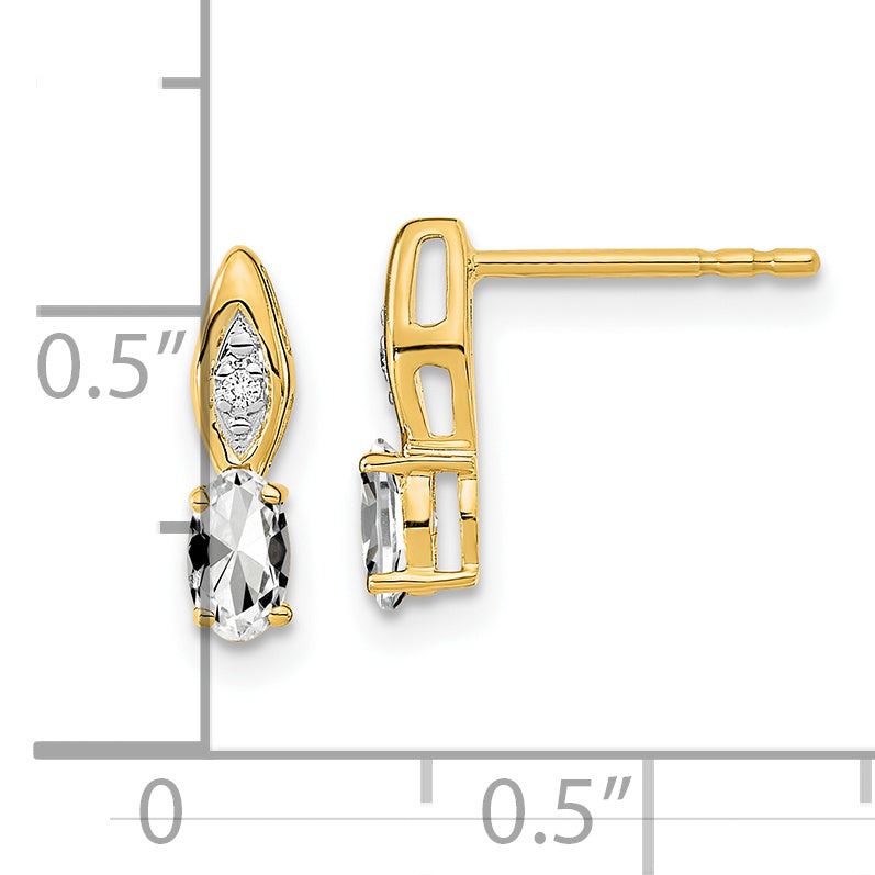 14K Yellow Gold White Topaz and Diamond Post Earrings