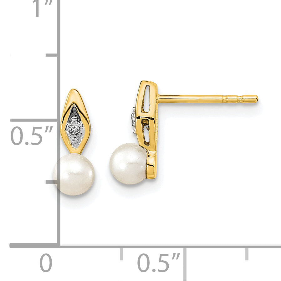 14K Yellow Gold FW Cultured Pearl and Diamond Post Earrings